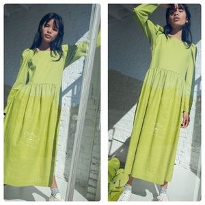 Lisa Says Gah Linen blend dress long sleeve midi Sz XS (L2003)